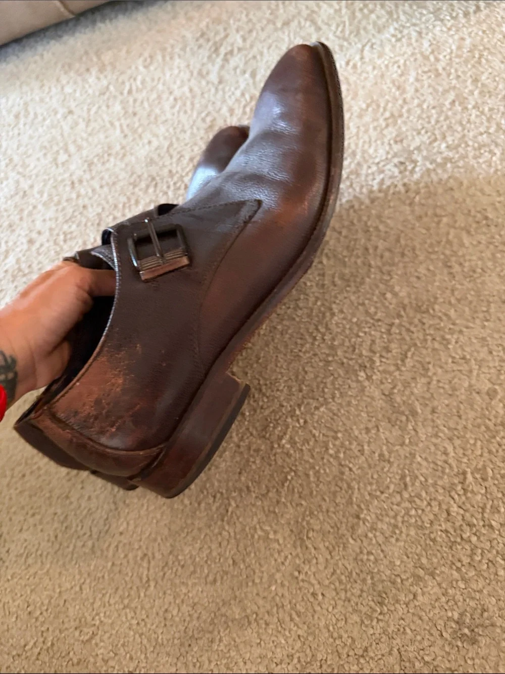 Cole Haan Men's Dark Brown Leather Single Monk Strap Oxfords